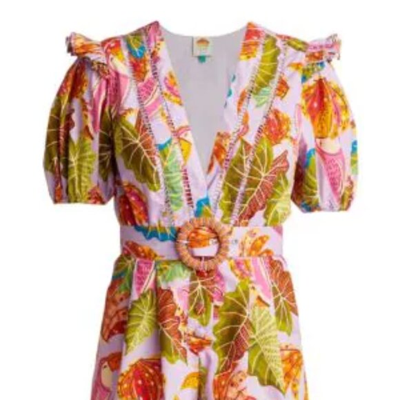 NWT Farm Rio Beaks & Bananas Ruffle Belted Romper Lilac l Medium l MSRP $220 - Picture 9 of 9